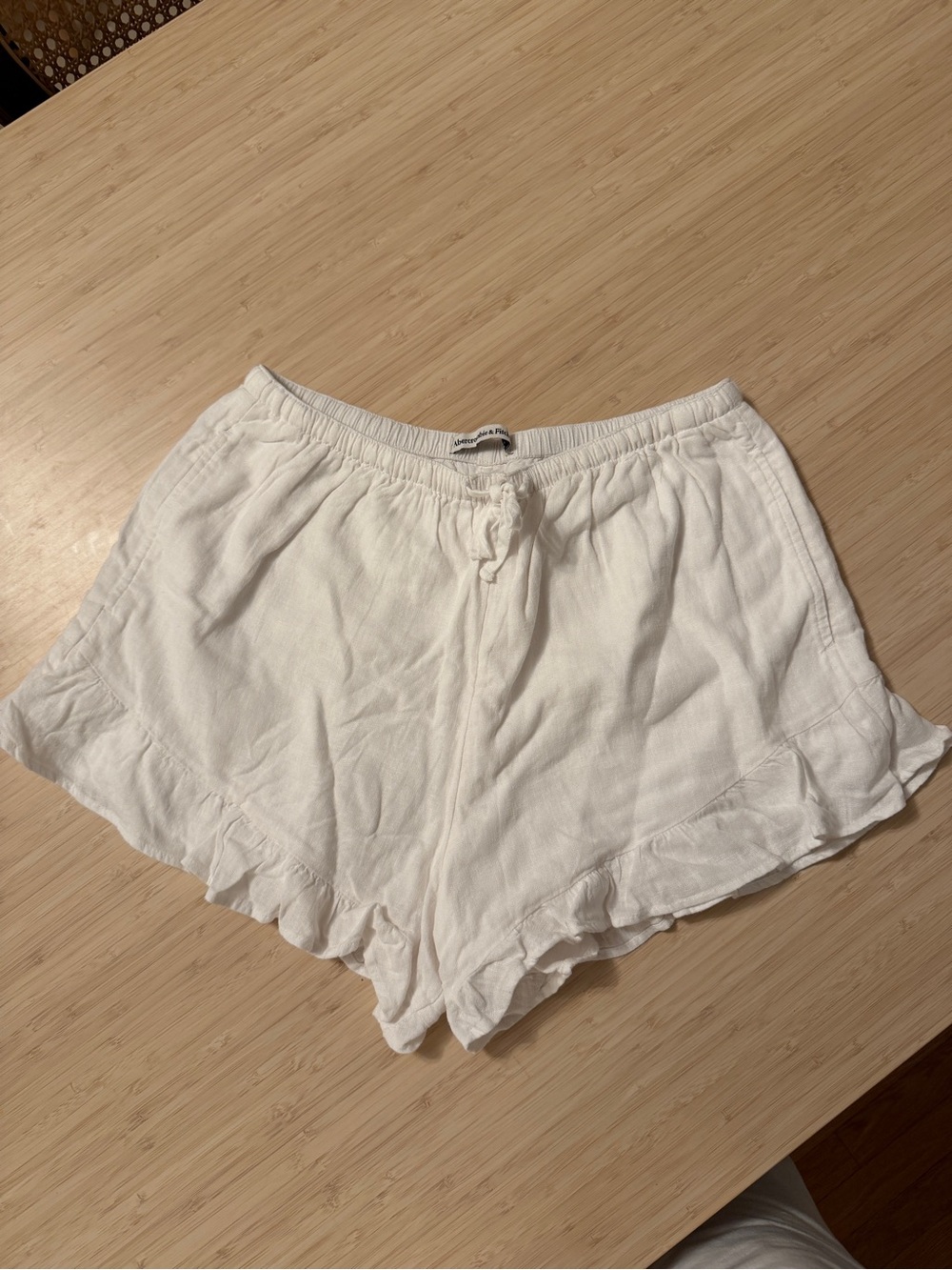 Abercrombie & Fitch White High-Waist Ruffle Hem Shorts
